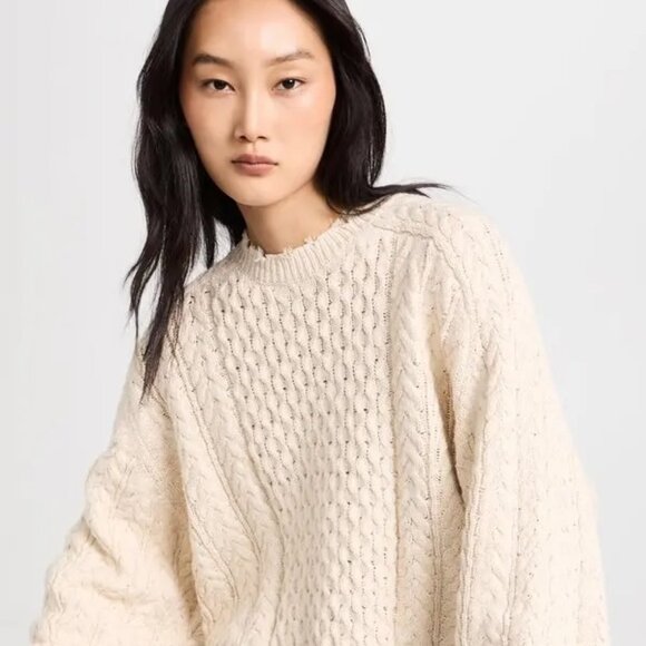 NWOT Denimist Cropped Distressed Aran Sweater | Ecru | Size Small - Picture 1 of 7